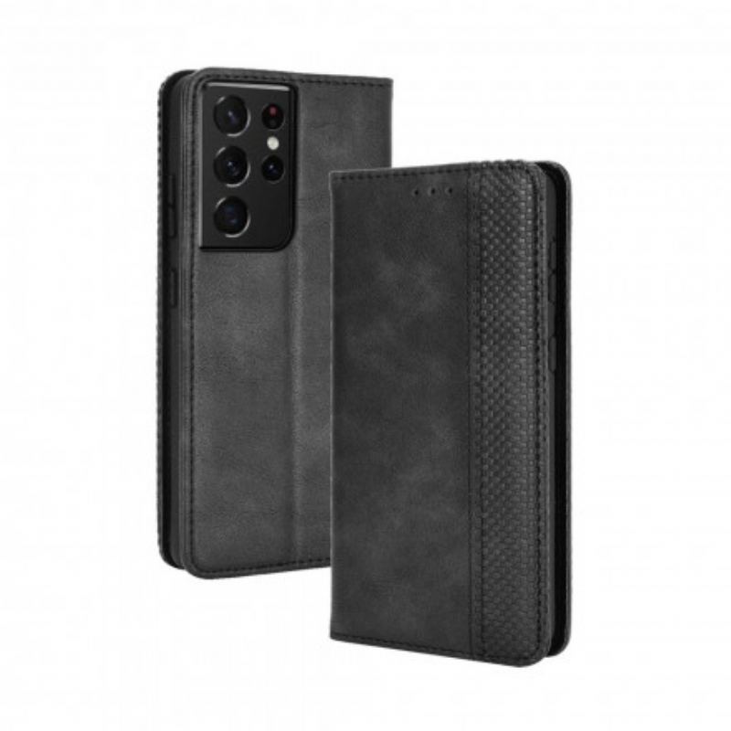 Capa De Celular Para Samsung Galaxy S21 Ultra 5G Flip Efeito Couro Vintage Estilizado