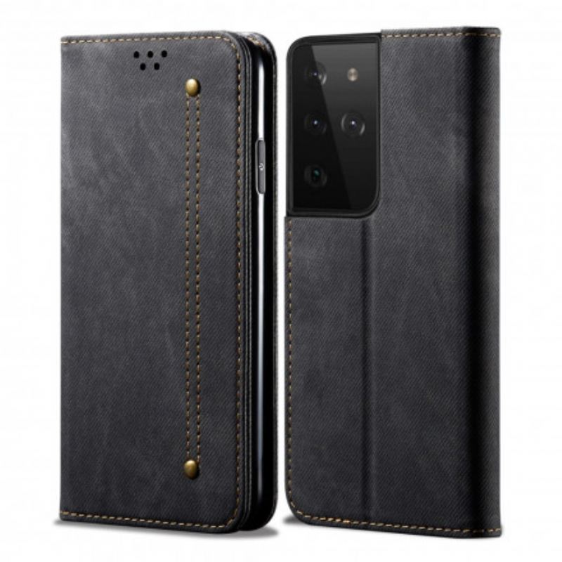 Capa De Celular Para Samsung Galaxy S21 Ultra 5G Flip Tecido Jeans