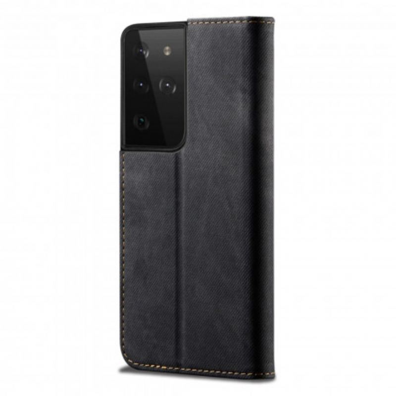 Capa De Celular Para Samsung Galaxy S21 Ultra 5G Flip Tecido Jeans