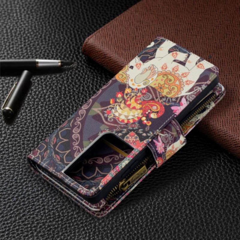 Capa De Couro Para Samsung Galaxy S21 Ultra 5G Bolso Elefante Com Zíper