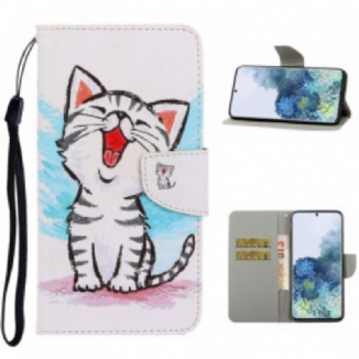 Capa De Couro Para Samsung Galaxy S21 Ultra 5G De Cordão Gatinho Cor Strappy