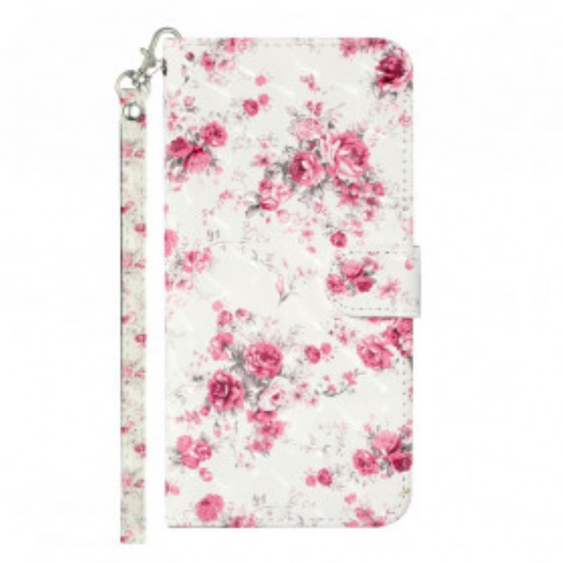 Capa De Couro Para Samsung Galaxy S21 Ultra 5G De Cordão Strap Light Spot Flowers