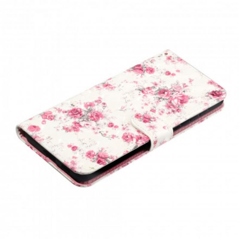 Capa De Couro Para Samsung Galaxy S21 Ultra 5G De Cordão Strap Light Spot Flowers