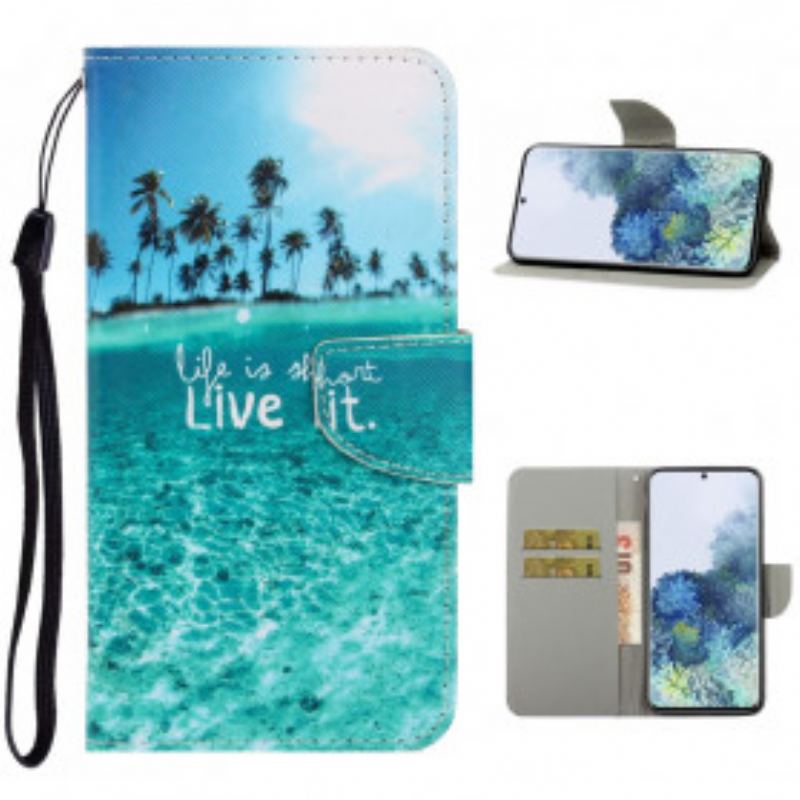 Capa De Couro Para Samsung Galaxy S21 Ultra 5G De Cordão Viva Na Lanyard