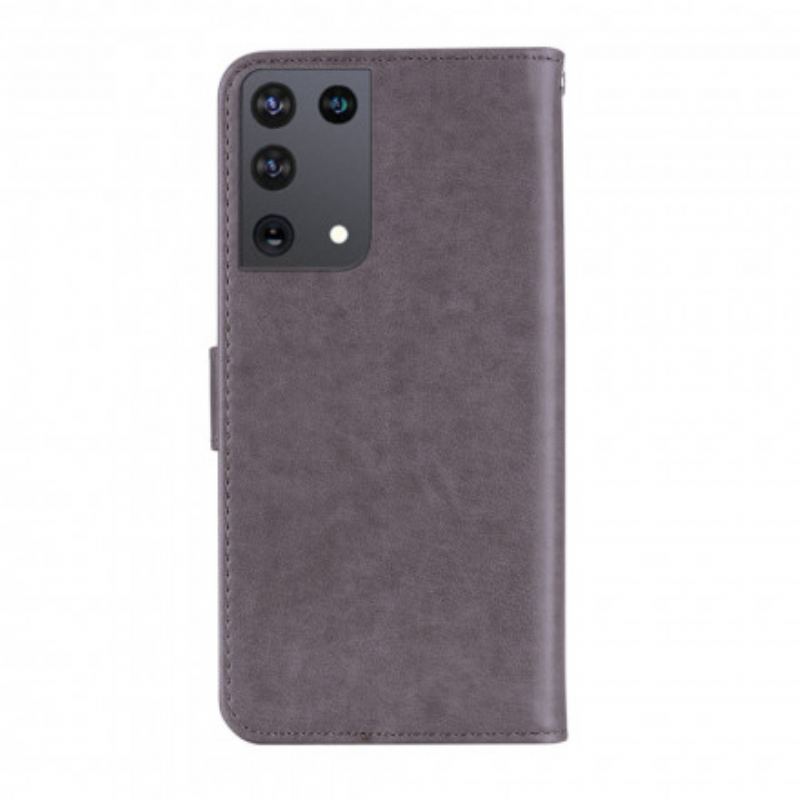 Capa De Couro Para Samsung Galaxy S21 Ultra 5G Coruja Mandala E Charme