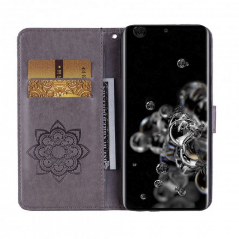 Capa De Couro Para Samsung Galaxy S21 Ultra 5G Coruja Mandala E Charme