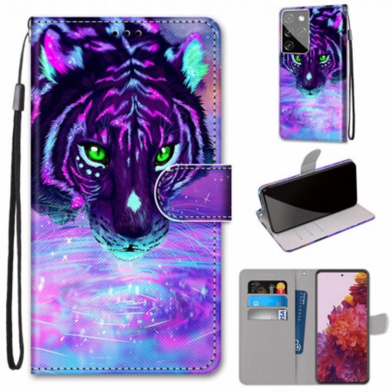 Capa De Couro Para Samsung Galaxy S21 Ultra 5G Felino Mágico