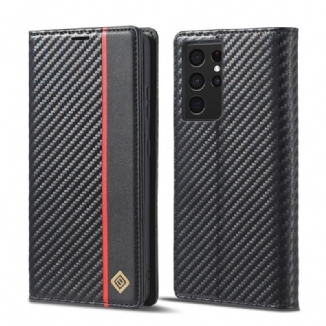 Capa De Couro Para Samsung Galaxy S21 Ultra 5G Fibra De Carbono Lc.imeeke