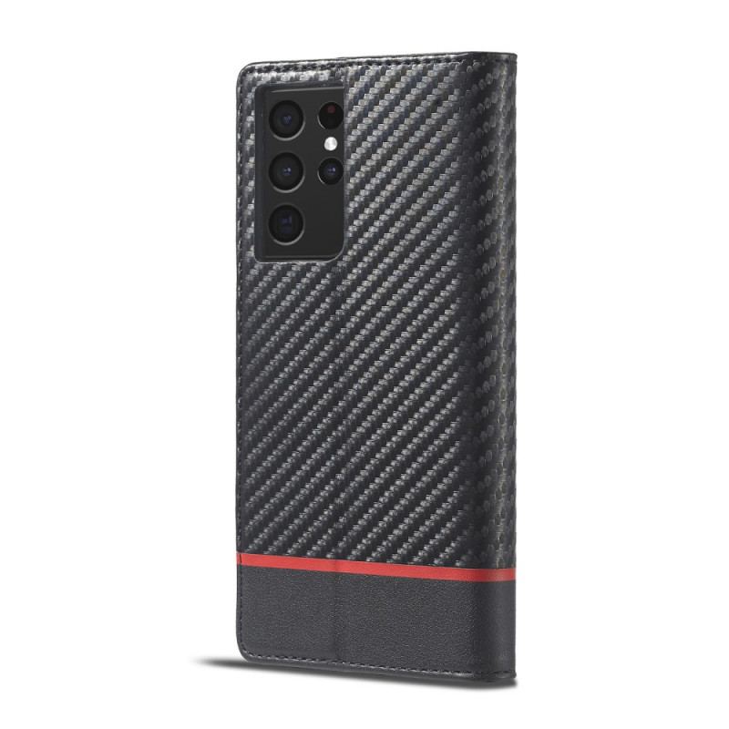 Capa De Couro Para Samsung Galaxy S21 Ultra 5G Fibra De Carbono Lc.imeeke