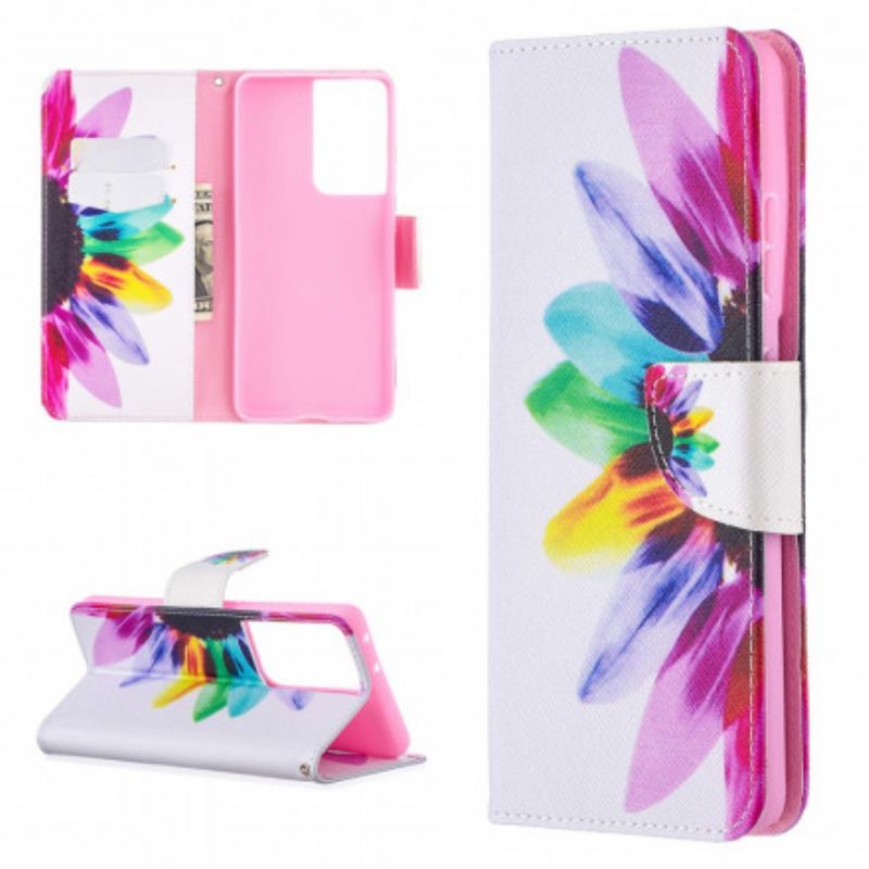 Capa De Couro Para Samsung Galaxy S21 Ultra 5G Flor Aquarela