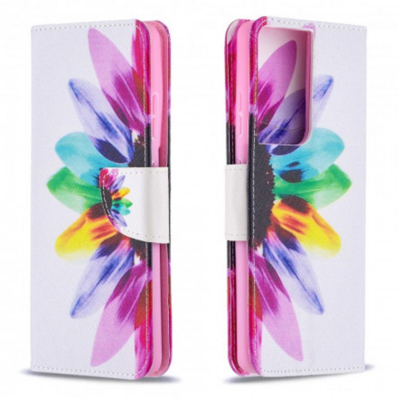 Capa De Couro Para Samsung Galaxy S21 Ultra 5G Flor Aquarela