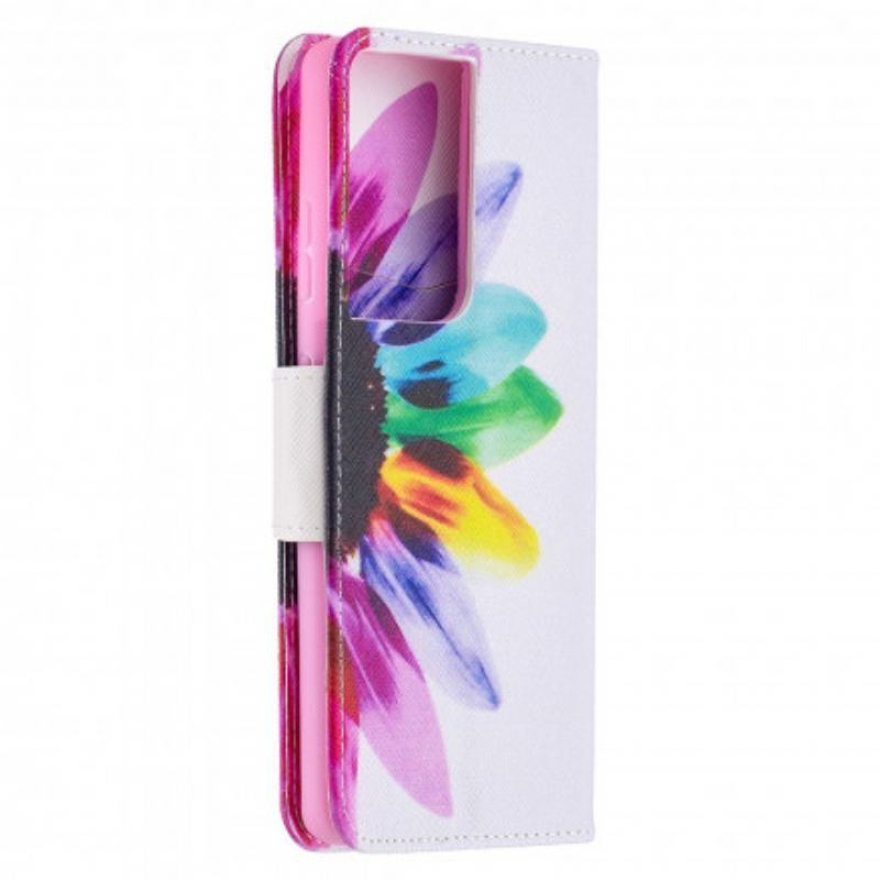 Capa De Couro Para Samsung Galaxy S21 Ultra 5G Flor Aquarela