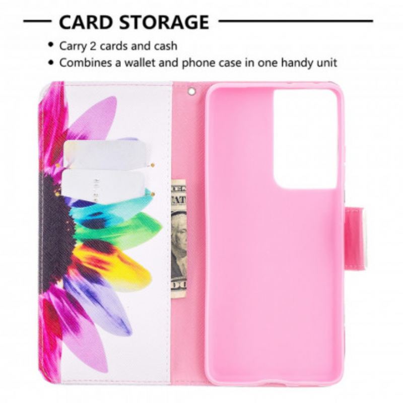 Capa De Couro Para Samsung Galaxy S21 Ultra 5G Flor Aquarela