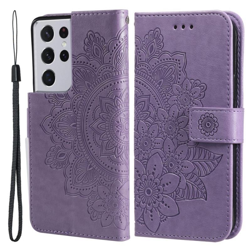 Capa De Couro Para Samsung Galaxy S21 Ultra 5G Flor Mandala