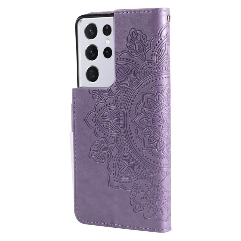 Capa De Couro Para Samsung Galaxy S21 Ultra 5G Flor Mandala