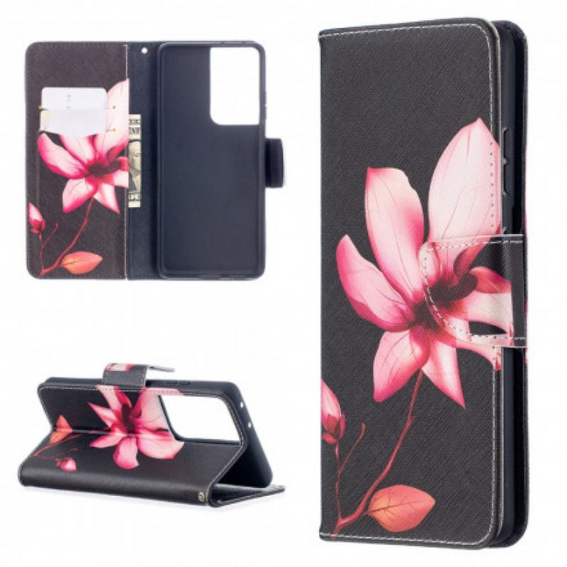 Capa De Couro Para Samsung Galaxy S21 Ultra 5G Flor Rosa