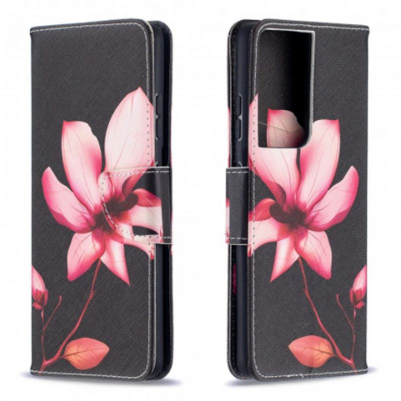 Capa De Couro Para Samsung Galaxy S21 Ultra 5G Flor Rosa