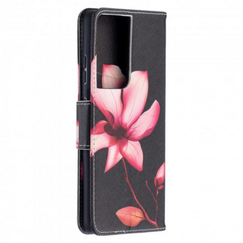 Capa De Couro Para Samsung Galaxy S21 Ultra 5G Flor Rosa