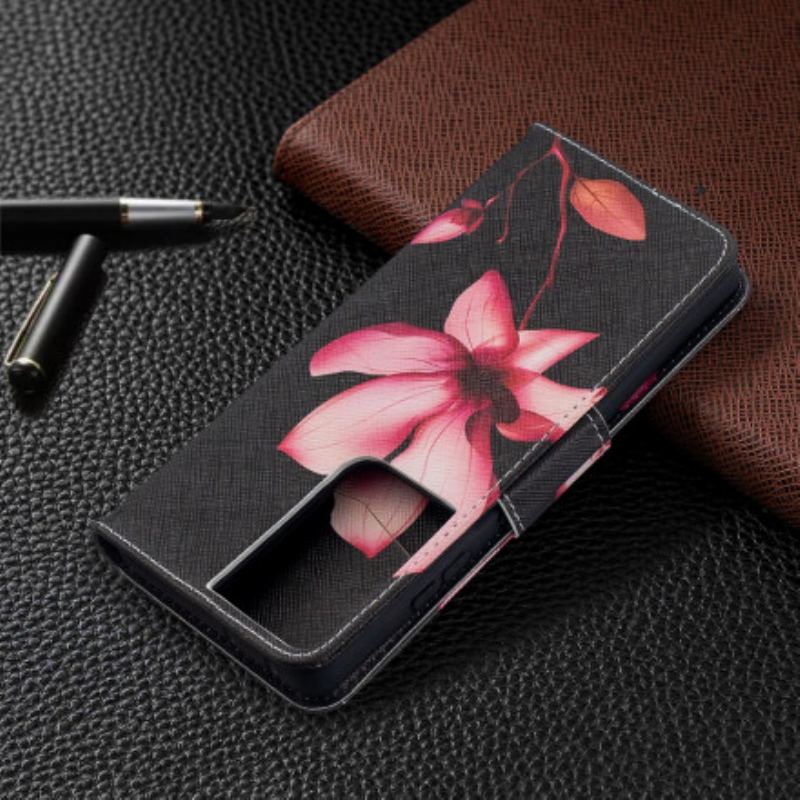 Capa De Couro Para Samsung Galaxy S21 Ultra 5G Flor Rosa