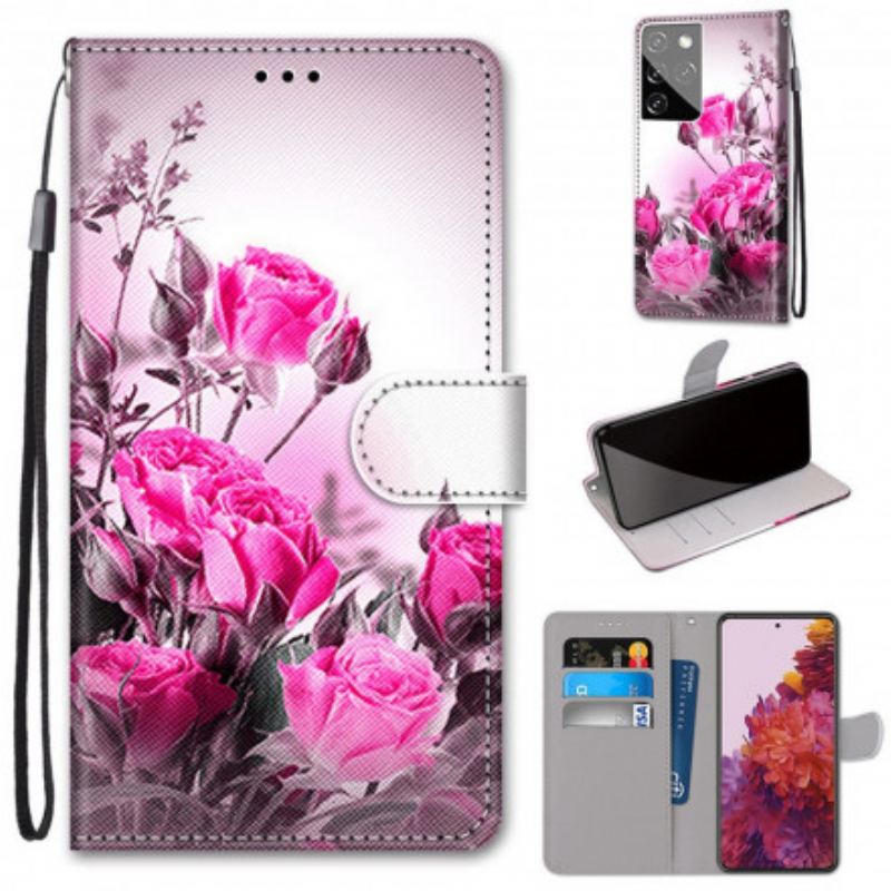 Capa De Couro Para Samsung Galaxy S21 Ultra 5G Flores Mágicas