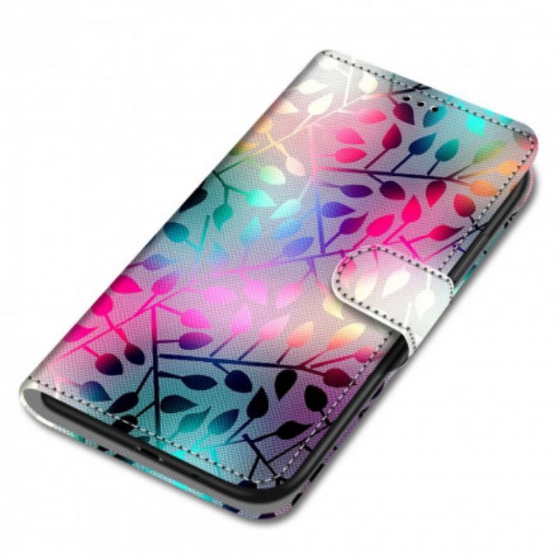 Capa De Couro Para Samsung Galaxy S21 Ultra 5G Folhas Neon