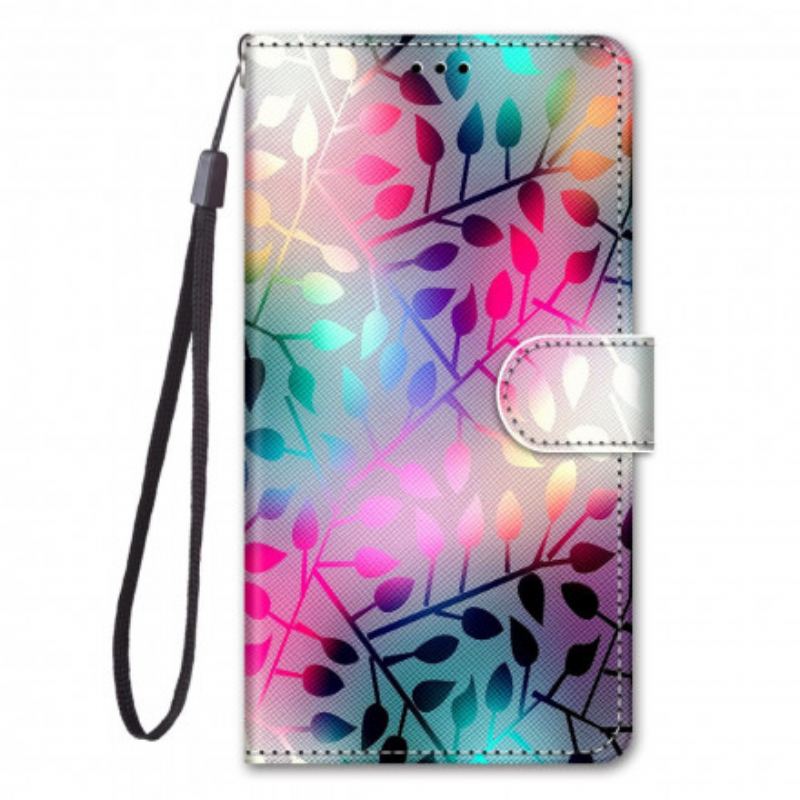 Capa De Couro Para Samsung Galaxy S21 Ultra 5G Folhas Neon