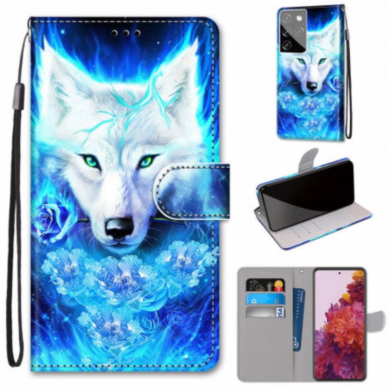 Capa De Couro Para Samsung Galaxy S21 Ultra 5G Lobo Mágico