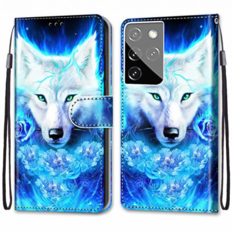 Capa De Couro Para Samsung Galaxy S21 Ultra 5G Lobo Mágico