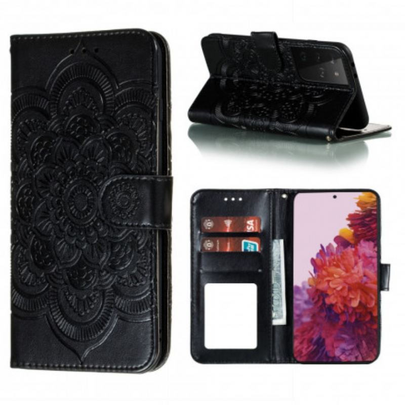 Capa De Couro Para Samsung Galaxy S21 Ultra 5G Mandala Completa