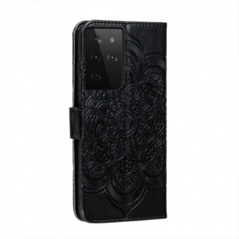 Capa De Couro Para Samsung Galaxy S21 Ultra 5G Mandala Completa