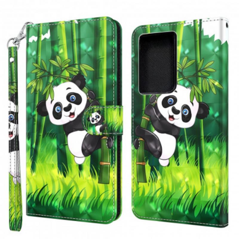 Capa De Couro Para Samsung Galaxy S21 Ultra 5G Panda E Bambu