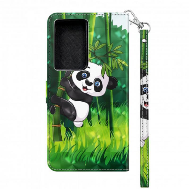 Capa De Couro Para Samsung Galaxy S21 Ultra 5G Panda E Bambu