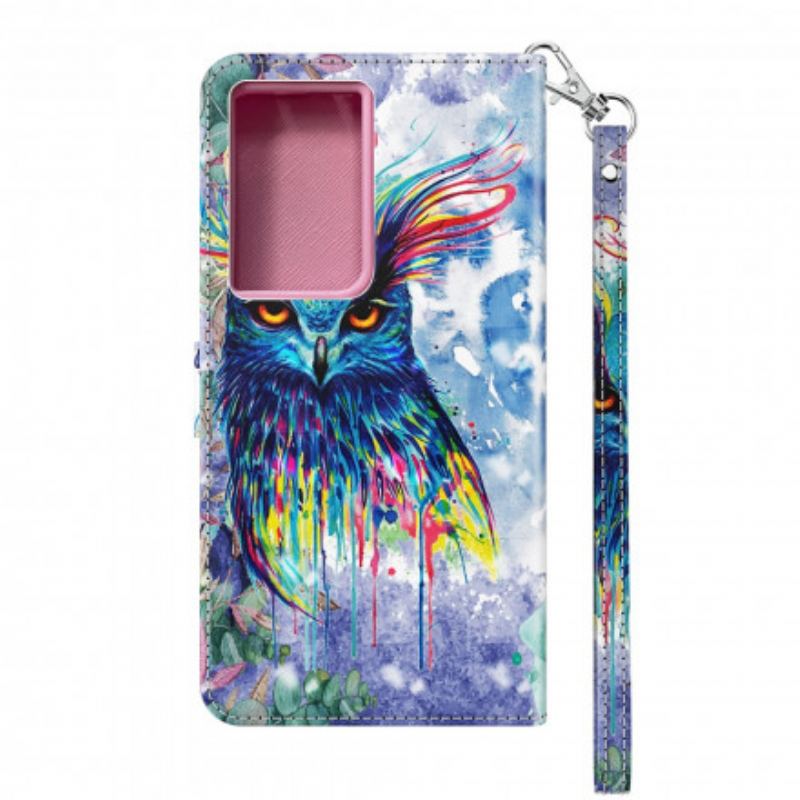 Capa De Couro Para Samsung Galaxy S21 Ultra 5G Pássaro Aquarela