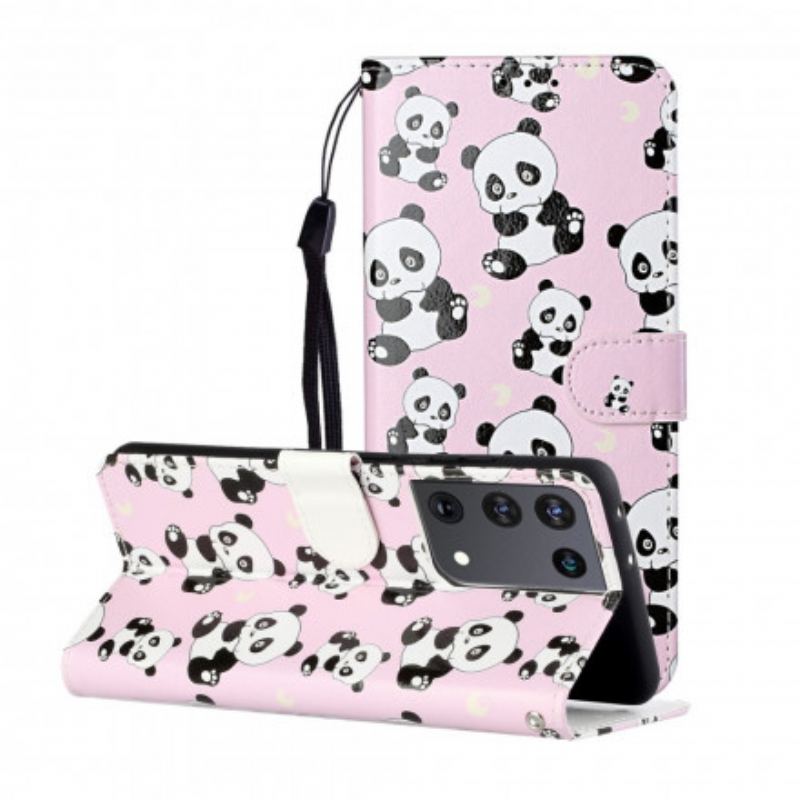 Capa De Couro Para Samsung Galaxy S21 Ultra 5G Que Pandas