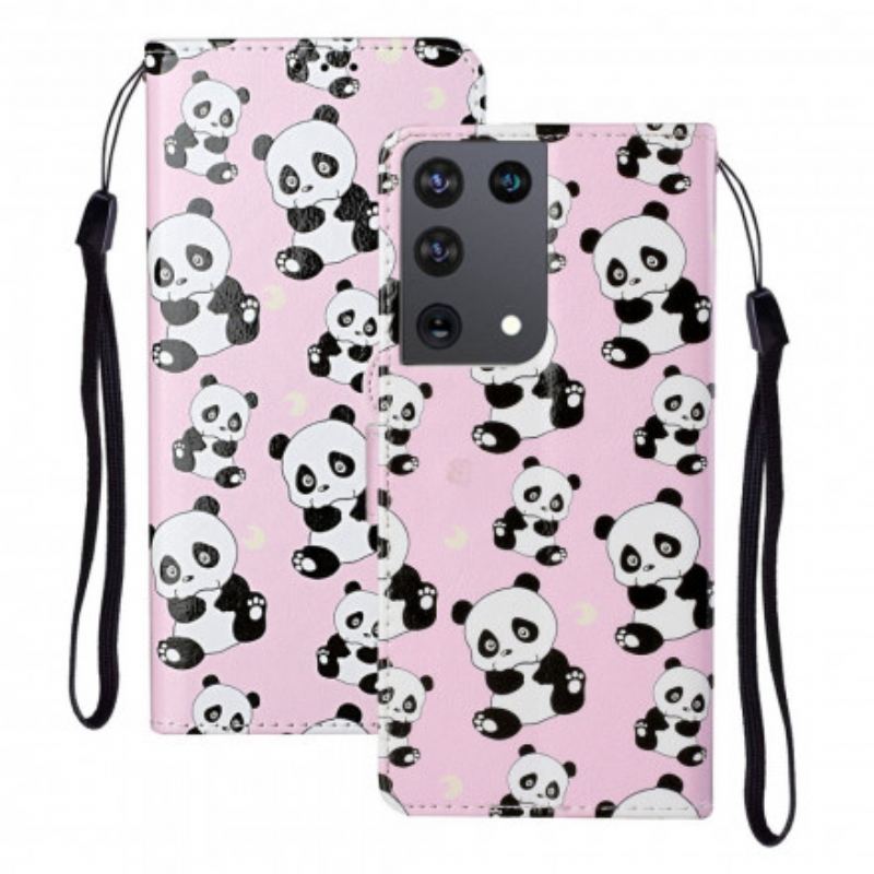 Capa De Couro Para Samsung Galaxy S21 Ultra 5G Que Pandas