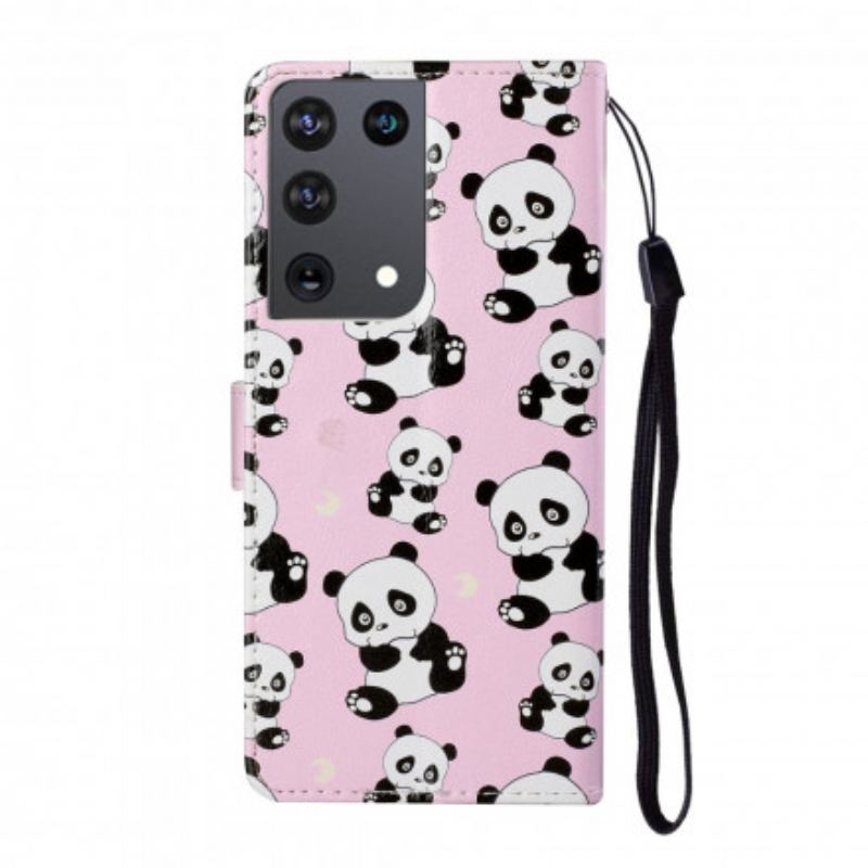 Capa De Couro Para Samsung Galaxy S21 Ultra 5G Que Pandas