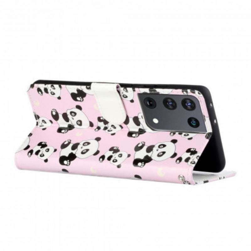 Capa De Couro Para Samsung Galaxy S21 Ultra 5G Que Pandas