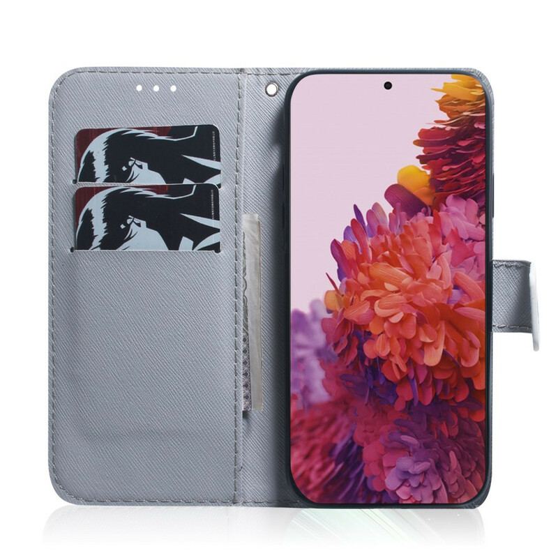 Capa De Couro Para Samsung Galaxy S21 Ultra 5G Ramo De Árvore Florido