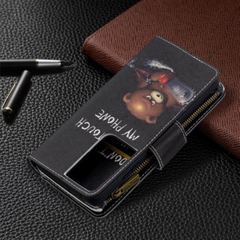 Capa De Couro Para Samsung Galaxy S21 Ultra 5G Urso De Bolso Com Zíper