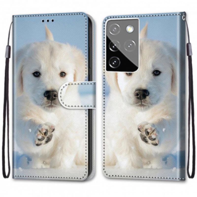 Capa Em Pele Para Samsung Galaxy S21 Ultra 5G Cachorro Fofinho