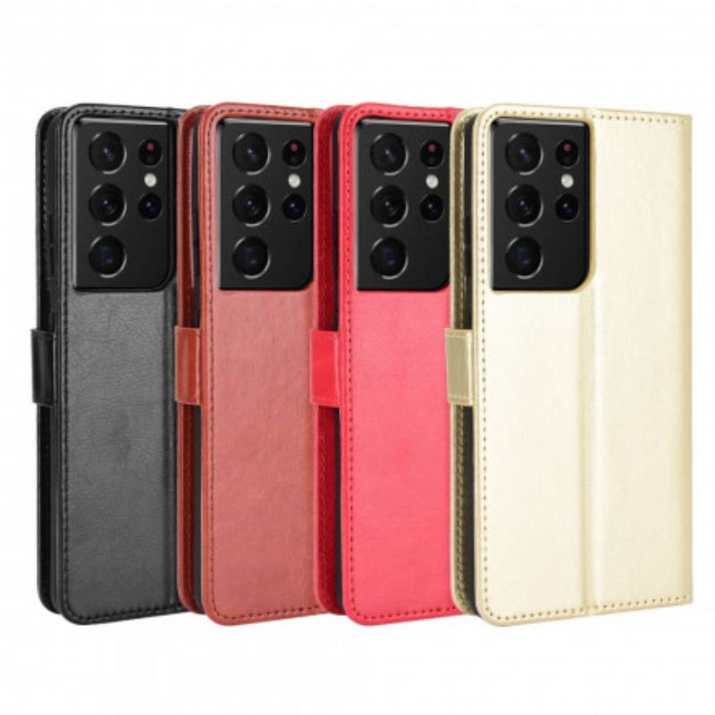 Capa Em Pele Para Samsung Galaxy S21 Ultra 5G Couro Falso Chamativo