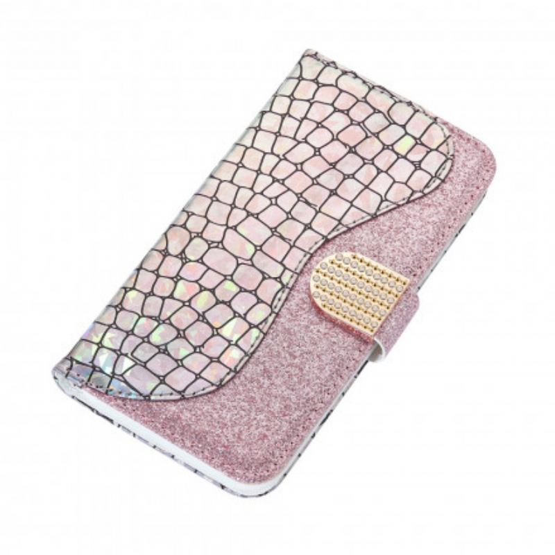 Capa Em Pele Para Samsung Galaxy S21 Ultra 5G Diamantes De Crocodilo