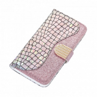 Capa Em Pele Para Samsung Galaxy S21 Ultra 5G Diamantes De Crocodilo