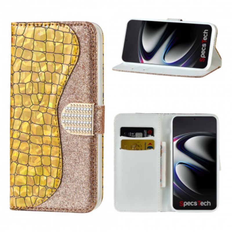 Capa Em Pele Para Samsung Galaxy S21 Ultra 5G Diamantes De Crocodilo