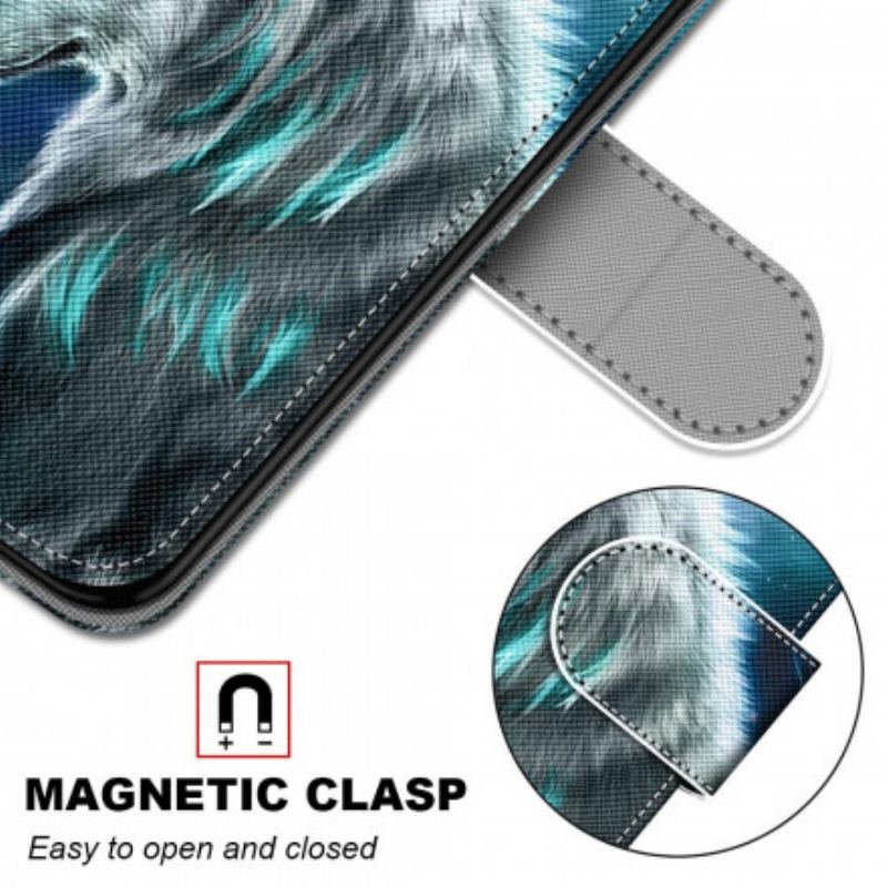 Capa Em Pele Para Samsung Galaxy S21 Ultra 5G Lobo Sob Uma Chuva De Estrelas