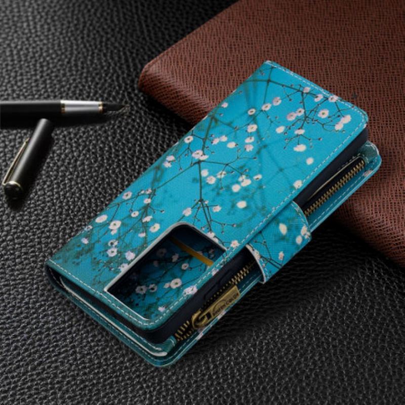 Capa Flip Para Samsung Galaxy S21 Ultra 5G Bolso De Árvore Com Zíper