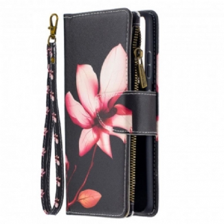 Capa Flip Para Samsung Galaxy S21 Ultra 5G Bolso Com Zíper Flor