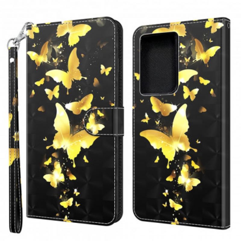 Capa Flip Para Samsung Galaxy S21 Ultra 5G Borboletas Amarelas