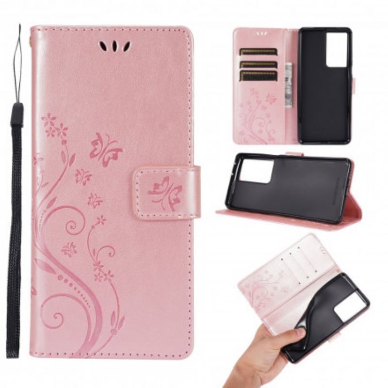 Capa Flip Para Samsung Galaxy S21 Ultra 5G Borboletas Ao Vento