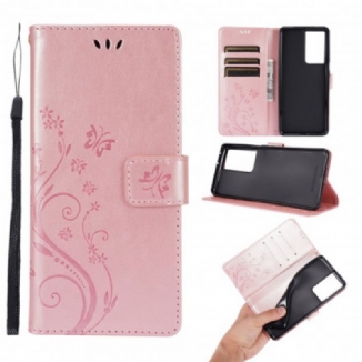 Capa Flip Para Samsung Galaxy S21 Ultra 5G Borboletas Ao Vento